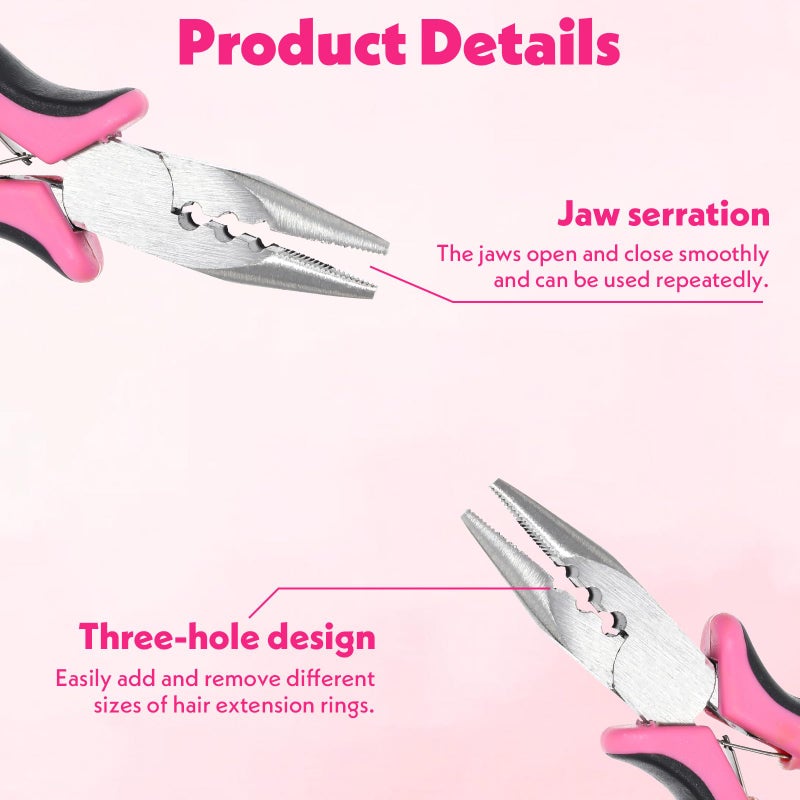 BOHUIZ Micro Links Hair Extension Pliers, 3 Holes Mini Plier Extension Tool Nano Beads for Hair Extensions for Micro and Nano Ring Hairstyle Extensions Opener and Removal Tool (Pink) - Image 3